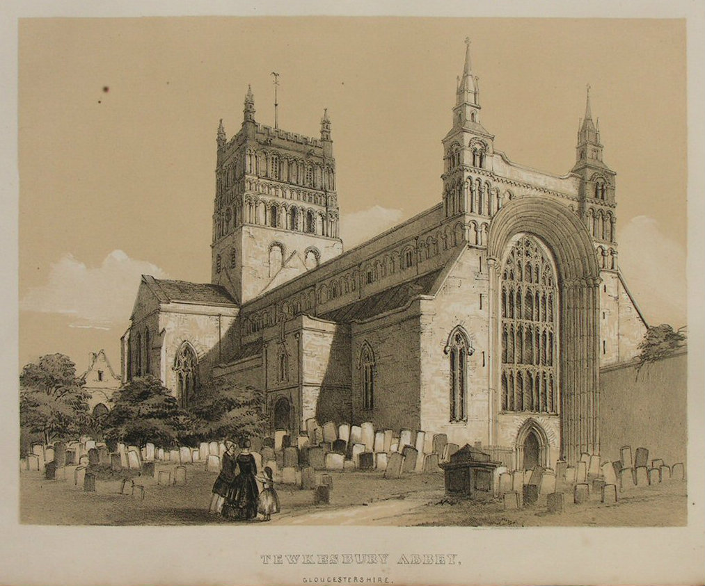 Lithograph - Tewkesbury Abbey, Gloucestershire